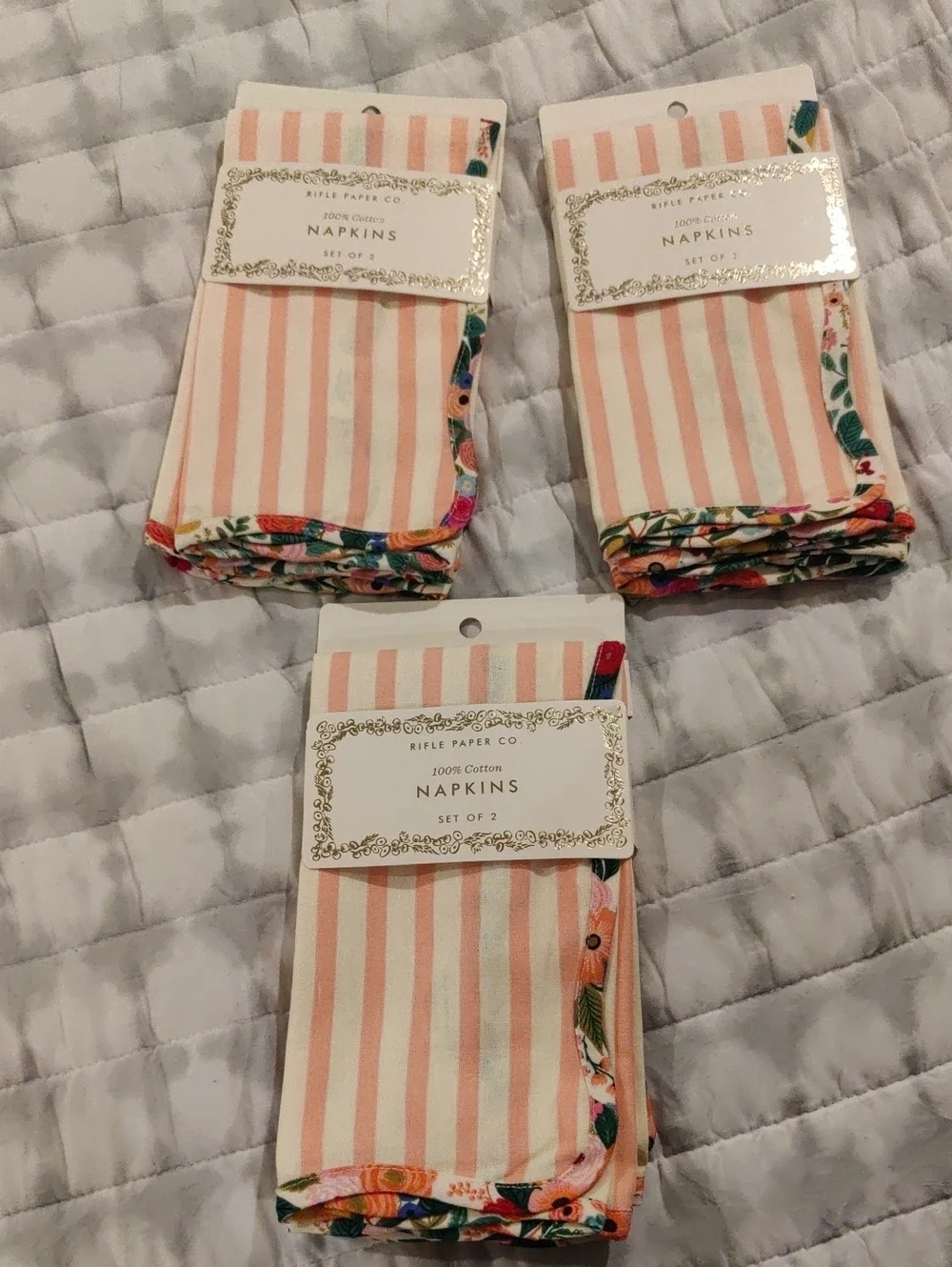 New!Set Of 6 Rifle Paper Co. Pink Rose Stripe Cotton Napkins Cottagecore Retro